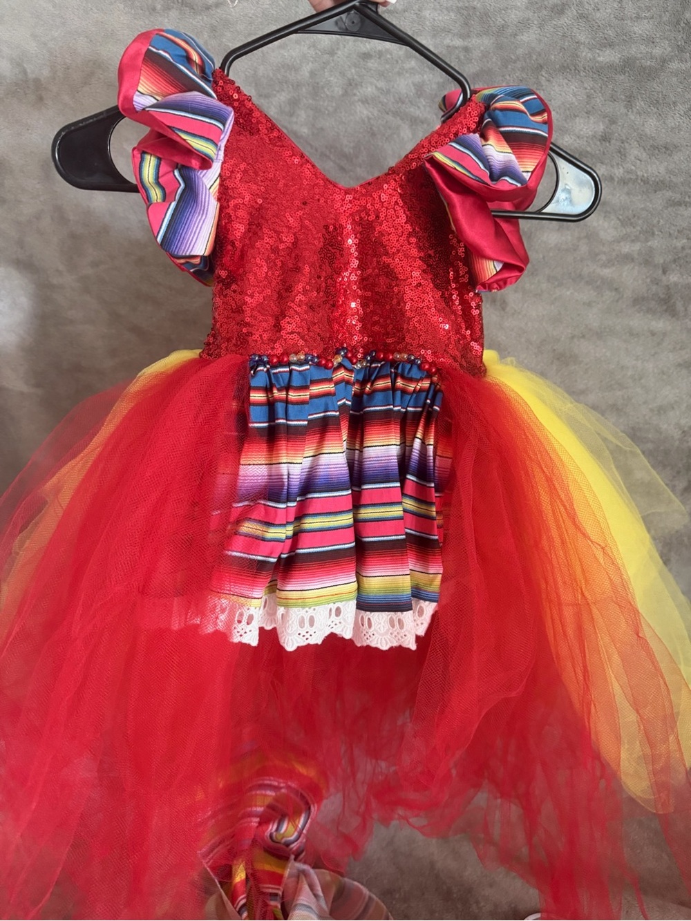 Girls Red Fiesta Tutu Dress with Multicolor Serape Accents